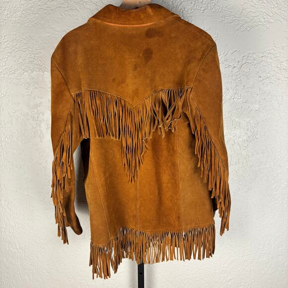 Vintage 1960s Leather Fringe J Sully Western Hippie Sz 16 Coat - Picture 6 of 7